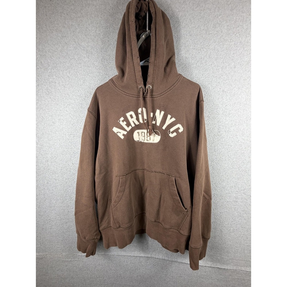 Aeropostale Hoodie Mens XL Brown Pullover Fleece AERO NYC 1987 Graphic‎